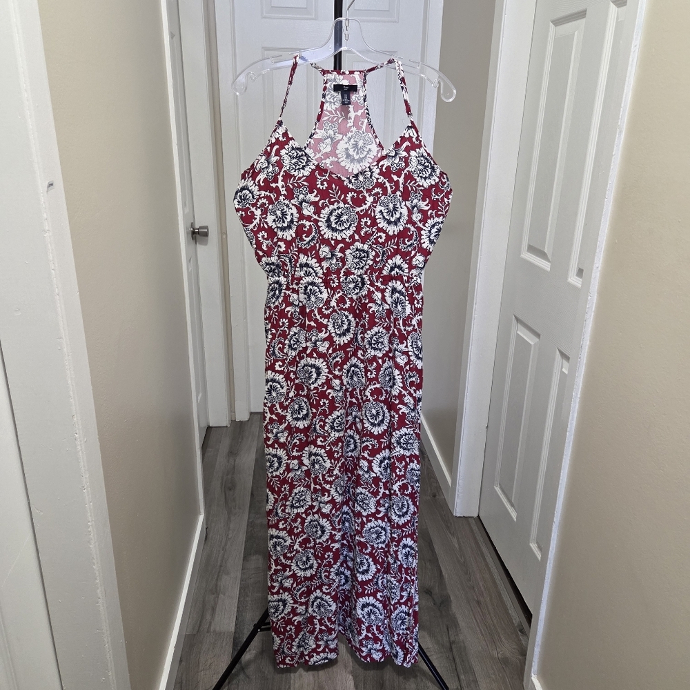 GAP Red Floral Halter Maxi Dress 100% Viscose Boho Resort Flowy Summer Vacation - Picture 2 of 10